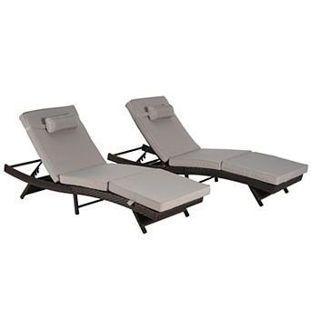 Eazegath Set of 2 Outdoor Brown Wicker Lounge Chaise Long Reclining Chair with Cushions