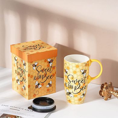 Coffee Ceramic Mug With Lid Bee Gift Box— Mother's Day Gift