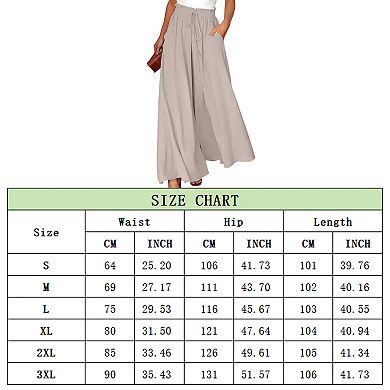 Women's High Waist Wide Leg Pants, Casual Drawstring Flowy Trousers with Pockets