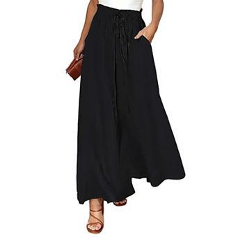 Women's High Waist Wide Leg Pants, Casual Drawstring Flowy Trousers with Pockets