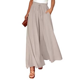 Women's High Waist Wide Leg Pants, Casual Drawstring Flowy Trousers with Pockets