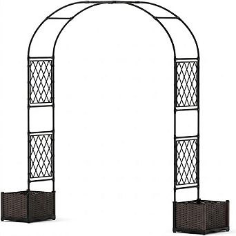 Garden Arbor with 2 Planter Boxes PE-Coated Metal Arch Trellis