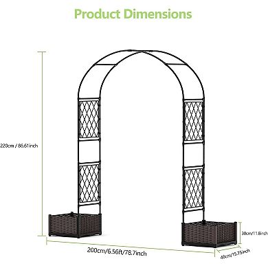Garden Arbor with 2 Planter Boxes PE-Coated Metal Arch Trellis