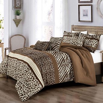 6 pc Comforter Set Queen - Safari Animal Print Bedding with Leopard, Zebra & Giraffe Patterns
