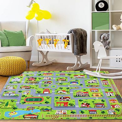 Polyester Rebound Cotton Hallway Bathroom Entryway Kitchen Office Foldable Street Printed Area Rug