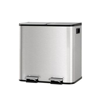 Stainless Steel Dual Compartment Trash Can. 2x15L Removable Buckets, Soft-Close Lid, Touchless pedal