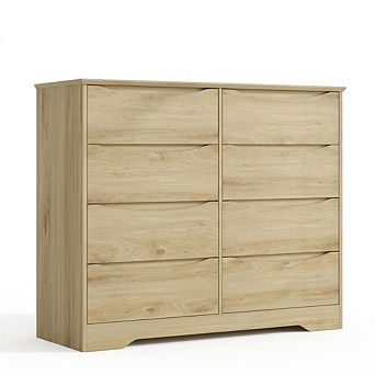 Spacious Deep Storage Wooden 8-Drawer Dresser for Bedroom, Tall Modern Chest Organizer with Wide Top