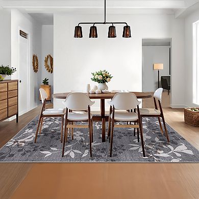Modern Botanical & Floral Area Rug Washable Non-Slip Soft Low Pile Collapsible Mark Resistant Carpet