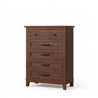 5-Drawer Tall Vertical Dresser with Large Storage, Wooden Chest for Bedroom Living Room