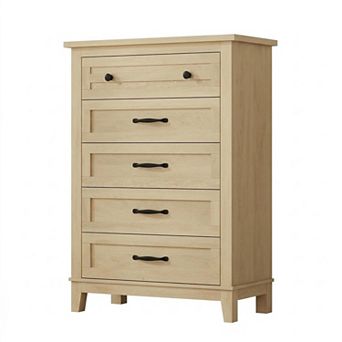 5-Drawer Tall Vertical Dresser with Large Storage, Wooden Chest for Bedroom Living Room