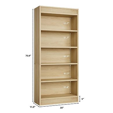 5 Tier Farmhouse Bookshelf with Display Rack and Fluted Design
