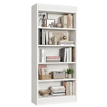 5 tier Farmhouse Bookshelf with Display Rack and Fluted Design