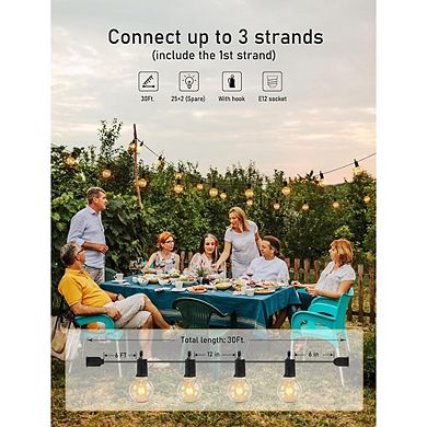 Outdoor LED String Lights, Waterproof Connectable G40 Globe Patio Lights, E12 Base