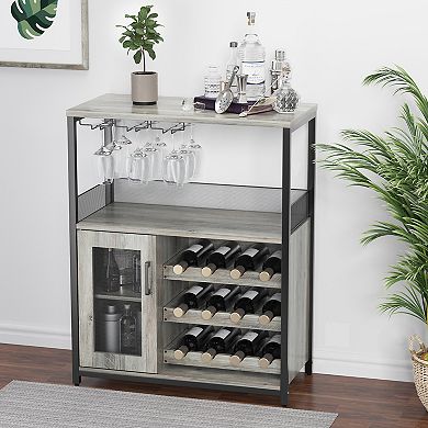 Wine Bar Cabinet for Kitchen & Living Room, Buffet Cabinet with Wine Rack and Storage Space
