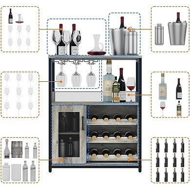 Wine Bar Cabinet for Kitchen & Living Room, Buffet Cabinet with Wine Rack and Storage Space