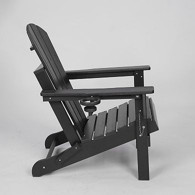 Eazegath Outdoor HDPE Material Folding Adirondack Chair with Dual Cup Holder