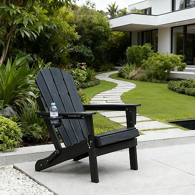 Eazegath Outdoor HDPE Material Folding Adirondack Chair with Dual Cup Holder