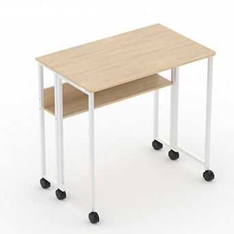 31.5" Folding Desk Rolling Desk with Storage Shelf,Computer Desk,Mobile Couch Sofa Side Table