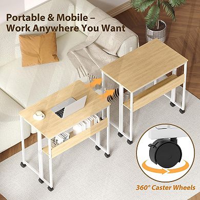 31.5" Folding Desk Rolling Desk with Storage Shelf,Computer Desk,Mobile Couch Sofa Side Table