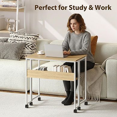31.5" Folding Desk Rolling Desk with Storage Shelf,Computer Desk,Mobile Couch Sofa Side Table
