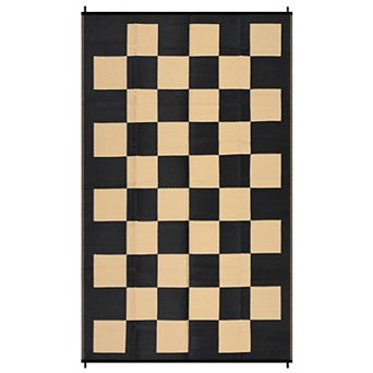 Checkerboard Outdoor Rug, Reversible Woven Plastic Straw Patio Mat