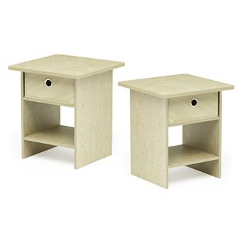 Furinno 2 Packs 15.5" x 15.5" x 17.8" Wood Nightstand Bedside Table with Drawer & Shelf