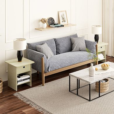 Furinno 2 Packs 15.5" x 15.5" x 17.8" Wood Nightstand Bedside Table with Drawer & Shelf