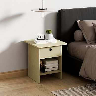 Furinno 2 Packs 15.5" x 15.5" x 17.8" Wood Nightstand Bedside Table with Drawer & Shelf