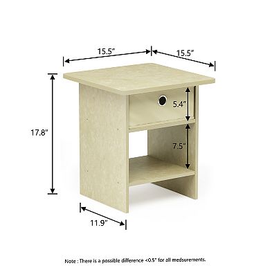 Furinno 2 Packs 15.5" x 15.5" x 17.8" Wood Nightstand Bedside Table with Drawer & Shelf