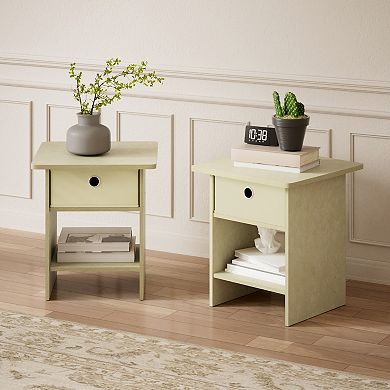 Furinno 2 Packs 15.5" x 15.5" x 17.8" Wood Nightstand Bedside Table with Drawer & Shelf