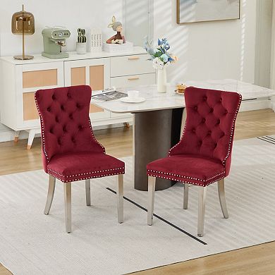 Pnronnc Velvet Upholstered Dining Chairs Button Tufted Wingback Chairs with Nailhead Trim