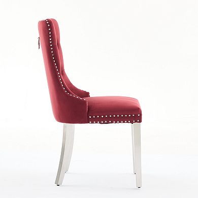 Pnronnc Velvet Upholstered Dining Chairs Button Tufted Wingback Chairs with Nailhead Trim