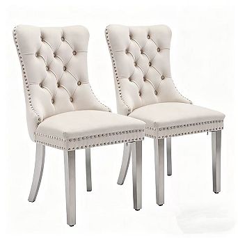 Pnronnc Velvet Upholstered Dining Chairs Button Tufted Wingback Chairs with Nailhead Trim