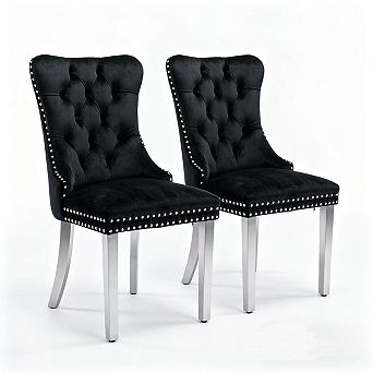 Pnronnc Velvet Upholstered Dining Chairs Button Tufted Wingback Chairs with Nailhead Trim