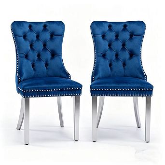 Pnronnc Velvet Upholstered Dining Chairs Button Tufted Wingback Chairs with Nailhead Trim