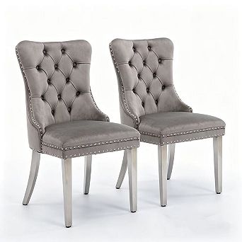 Pnronnc Velvet Upholstered Dining Chairs Button Tufted Wingback Chairs with Nailhead Trim
