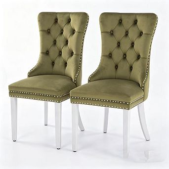Pnronnc Velvet Upholstered Dining Chairs Button Tufted Wingback Chairs with Nailhead Trim