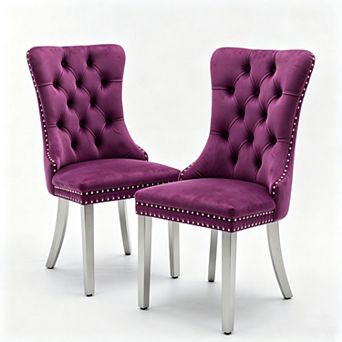 Pnronnc Velvet Upholstered Dining Chairs Button Tufted Wingback Chairs with Nailhead Trim