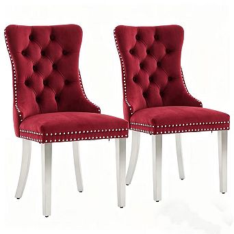 Pnronnc Velvet Upholstered Dining Chairs Button Tufted Wingback Chairs with Nailhead Trim