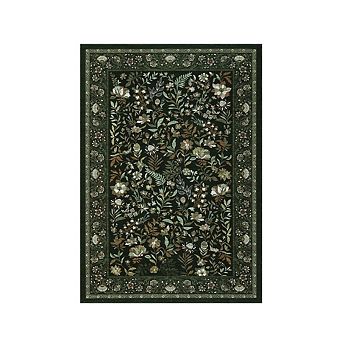 Washable Area Rugs for Living Room Moss Botanical Floral Rug Low Pile Non-Slip Throw Carpet