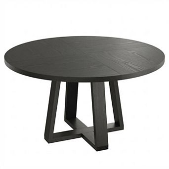 47" Round Farmhouse Kitchen Table for 4-6 People,Wood Table for Apartment, Living Room&Dining Area