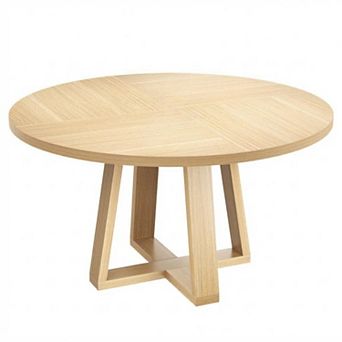 47" Round Farmhouse Kitchen Table for 4-6 People,Wood Table for Apartment, Living Room&Dining Area