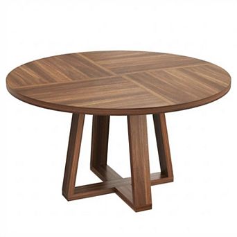 47" Round Farmhouse Kitchen Table for 4-6 People,Wood Table for Apartment, Living Room&Dining Area