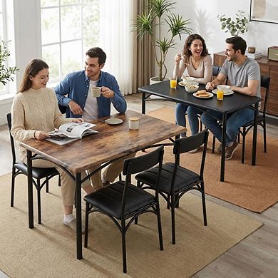 5-Piece Dining Table Set for 4, Sturdy Steel Frame Dining Table and Upholstered Chairs