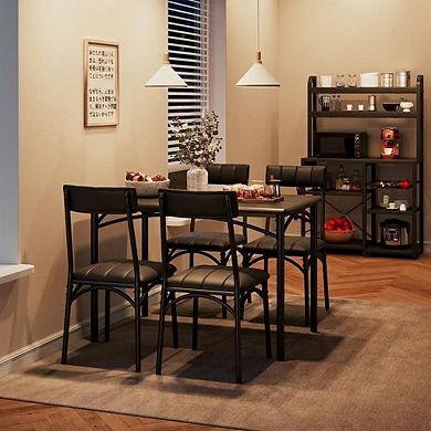 5-Piece Dining Table Set for 4, Sturdy Steel Frame Dining Table and Upholstered Chairs