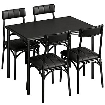 5 pc Dining Table Set for 4, Sturdy Steel Frame Dining Table and Upholstered Chairs
