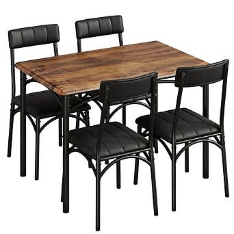 5 pc Dining Table Set for 4, Sturdy Steel Frame Dining Table and Upholstered Chairs