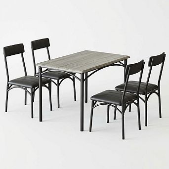 5 pc Dining Table Set for 4, Sturdy Steel Frame Dining Table and Upholstered Chairs