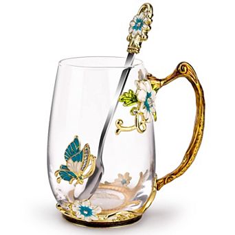 Birthday Gifts Mom Glass Coffee Mug Butterfly Tea Cup Spoon— Mother's Day Gift