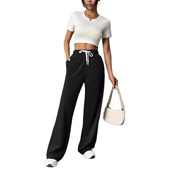 Women's High Waisted Drawstring Sweatpants Loose Casual with Pockets Workout Gym Trousers